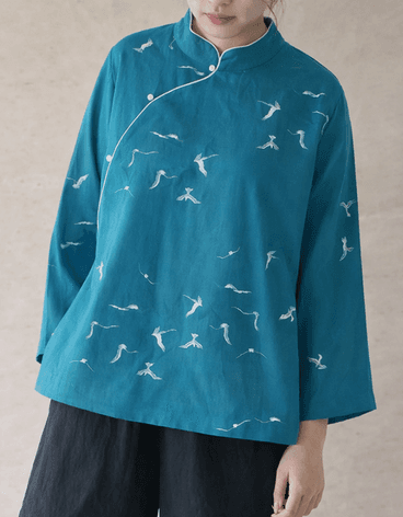Dragon Blue Ramie Blouse - Image 1