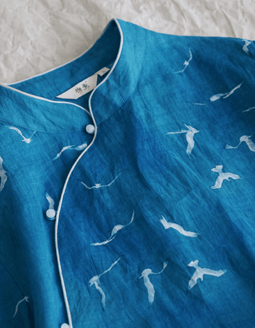 Dragon Blue Ramie Blouse - Image 2