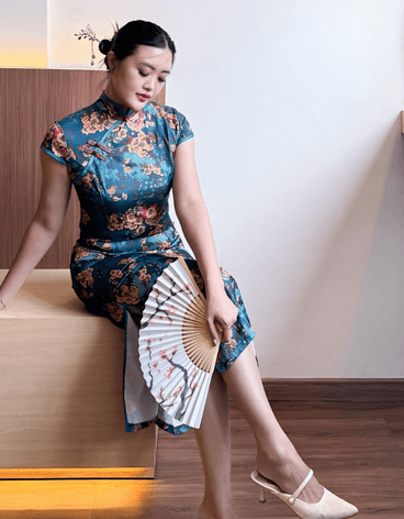 Classic Teal Floral Dress - Image 4