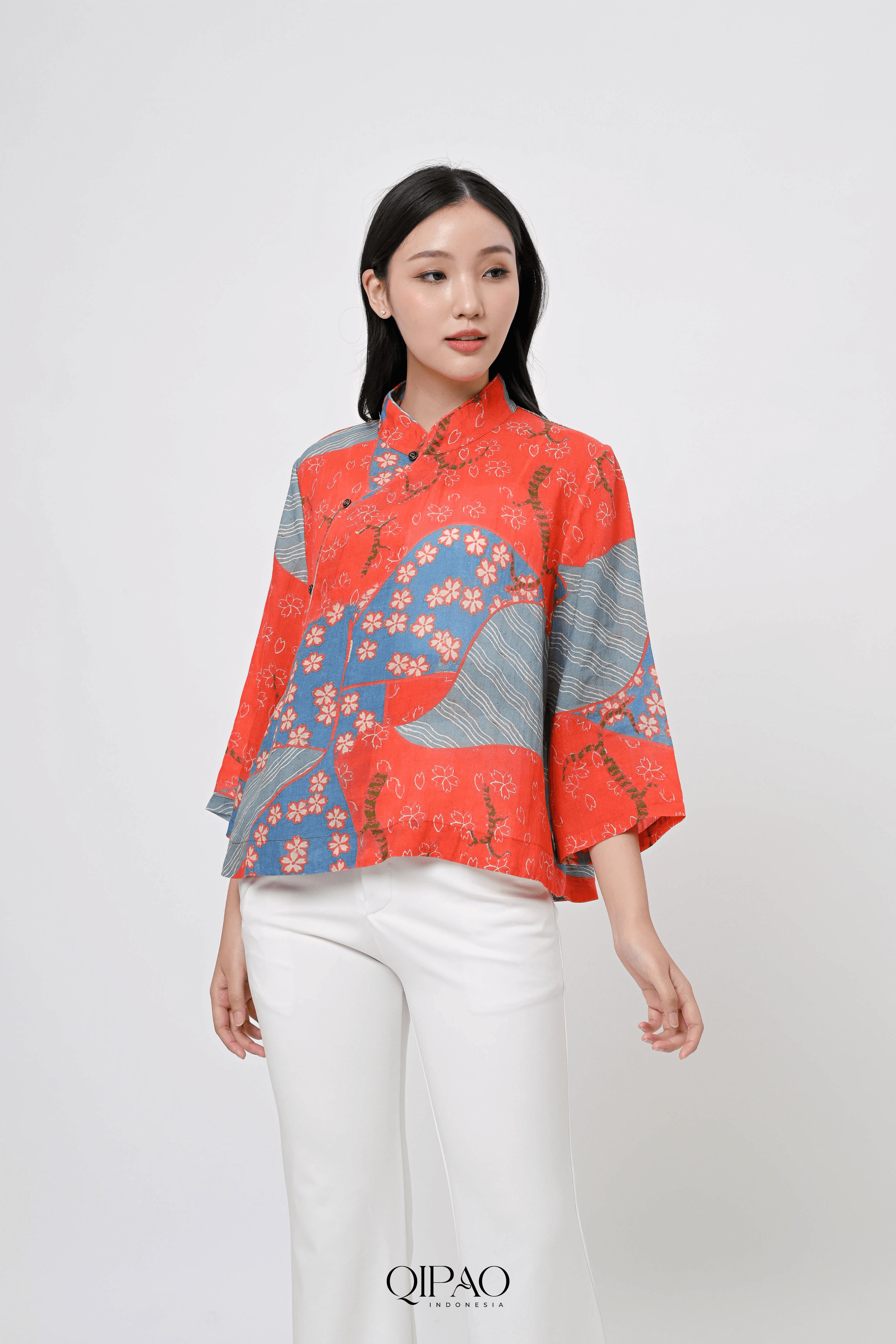 Anthurium Red Ramie Blouse - 1