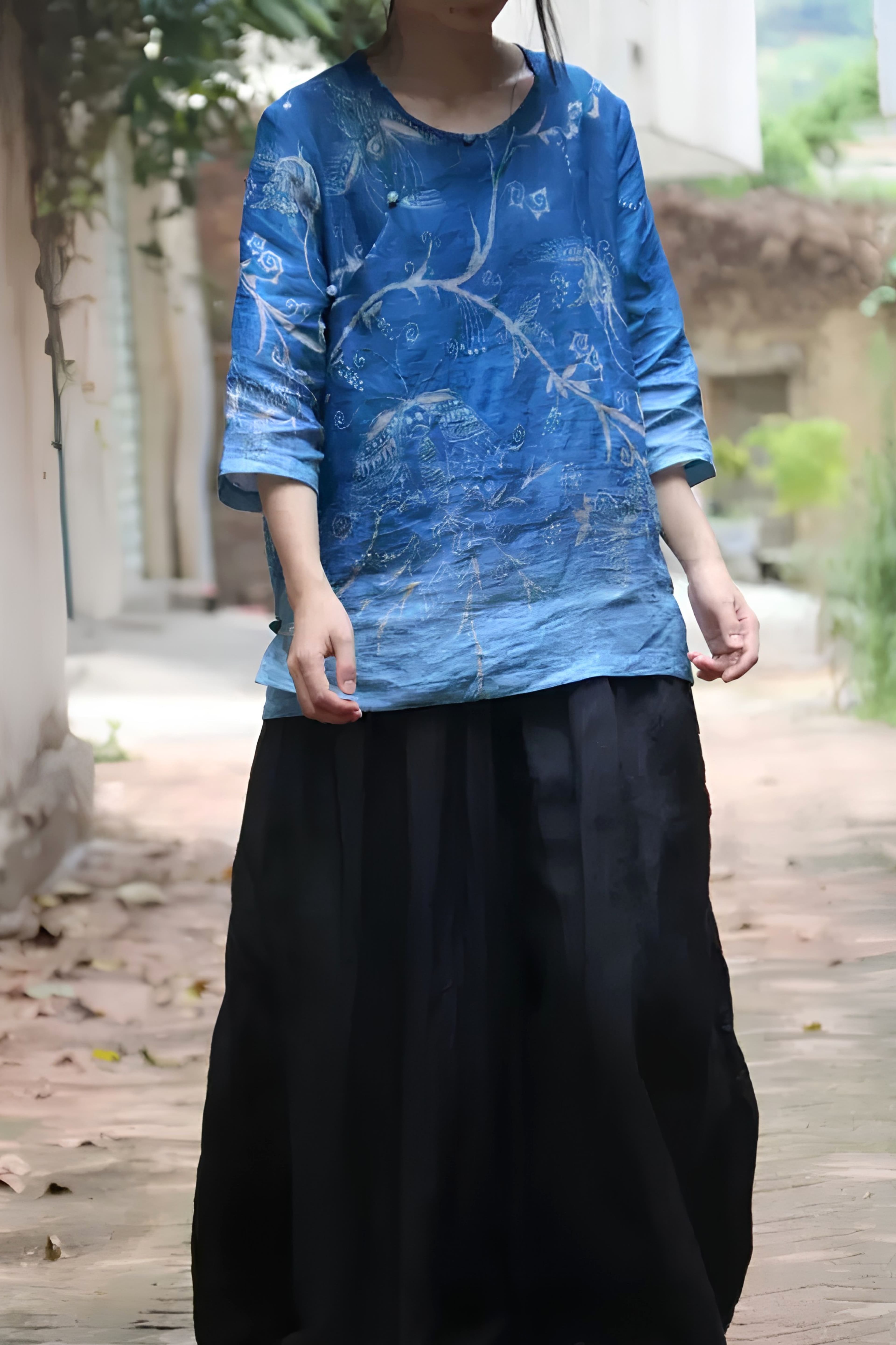 Azure Blue Qipao Blouse - 1