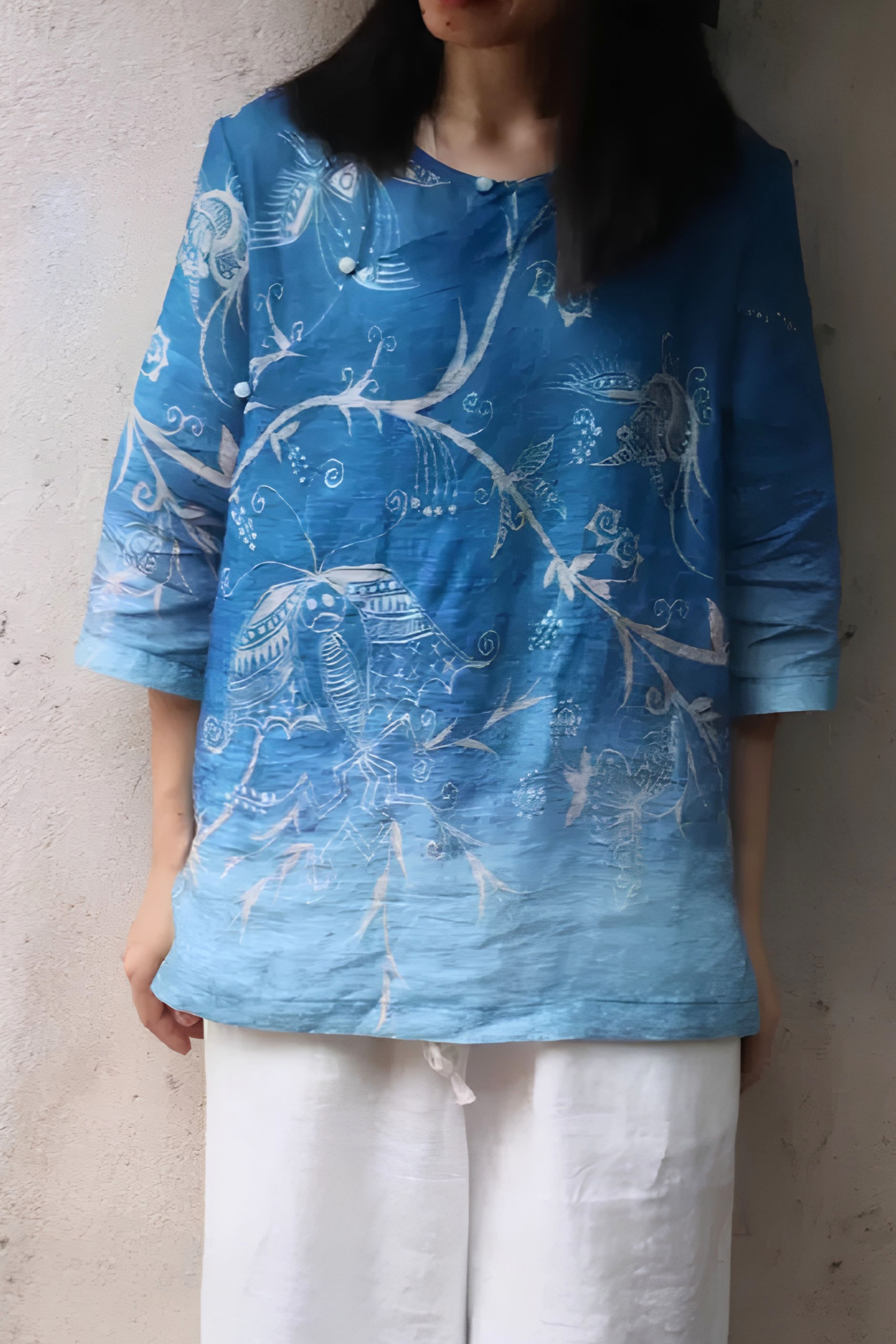 Azure Blue Qipao Blouse - 3