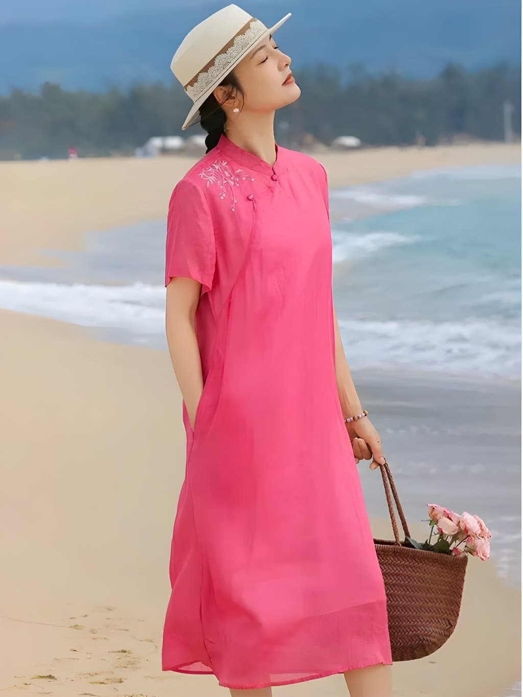 Elodie Pink Ramie Qipao Dress - 4