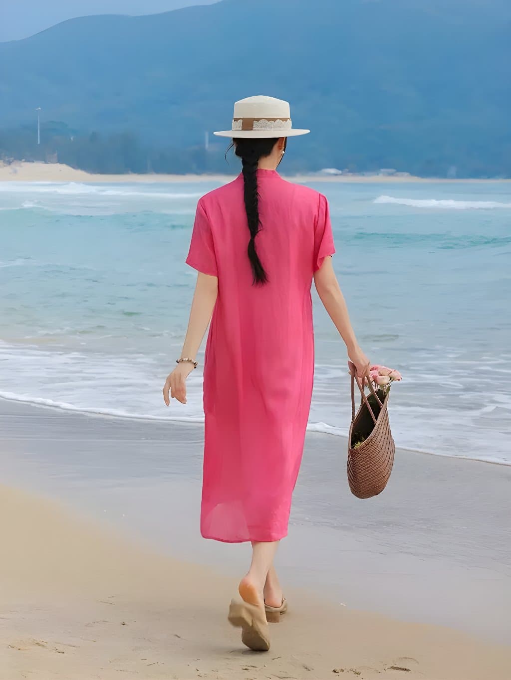 Elodie Pink Ramie Qipao Dress - 5