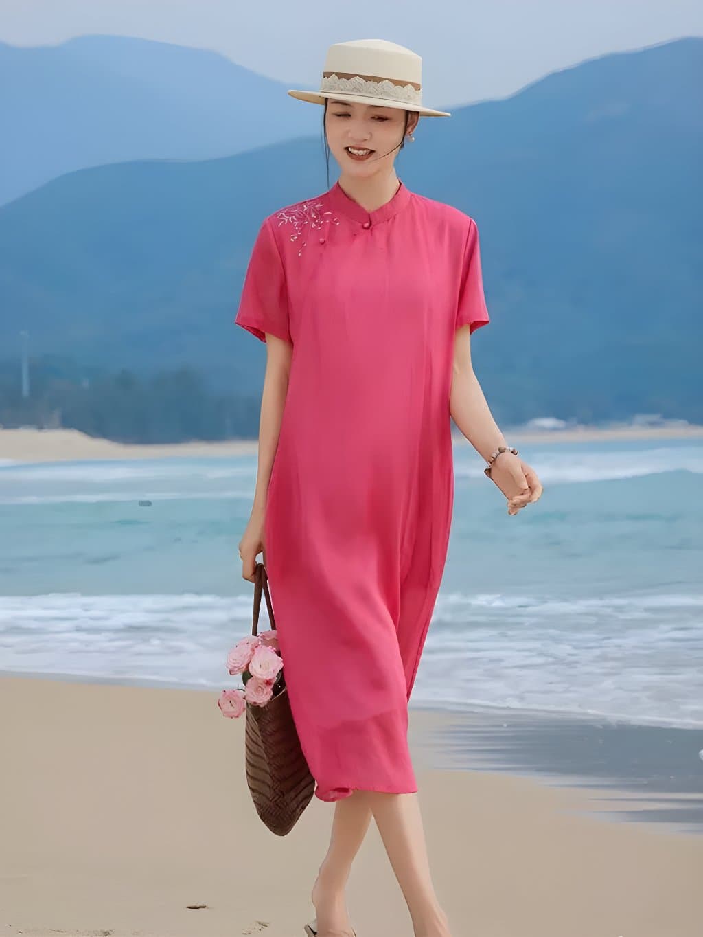 Elodie Pink Ramie Qipao Dress - 1