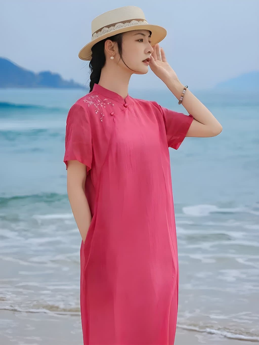 Elodie Pink Ramie Qipao Dress - 2