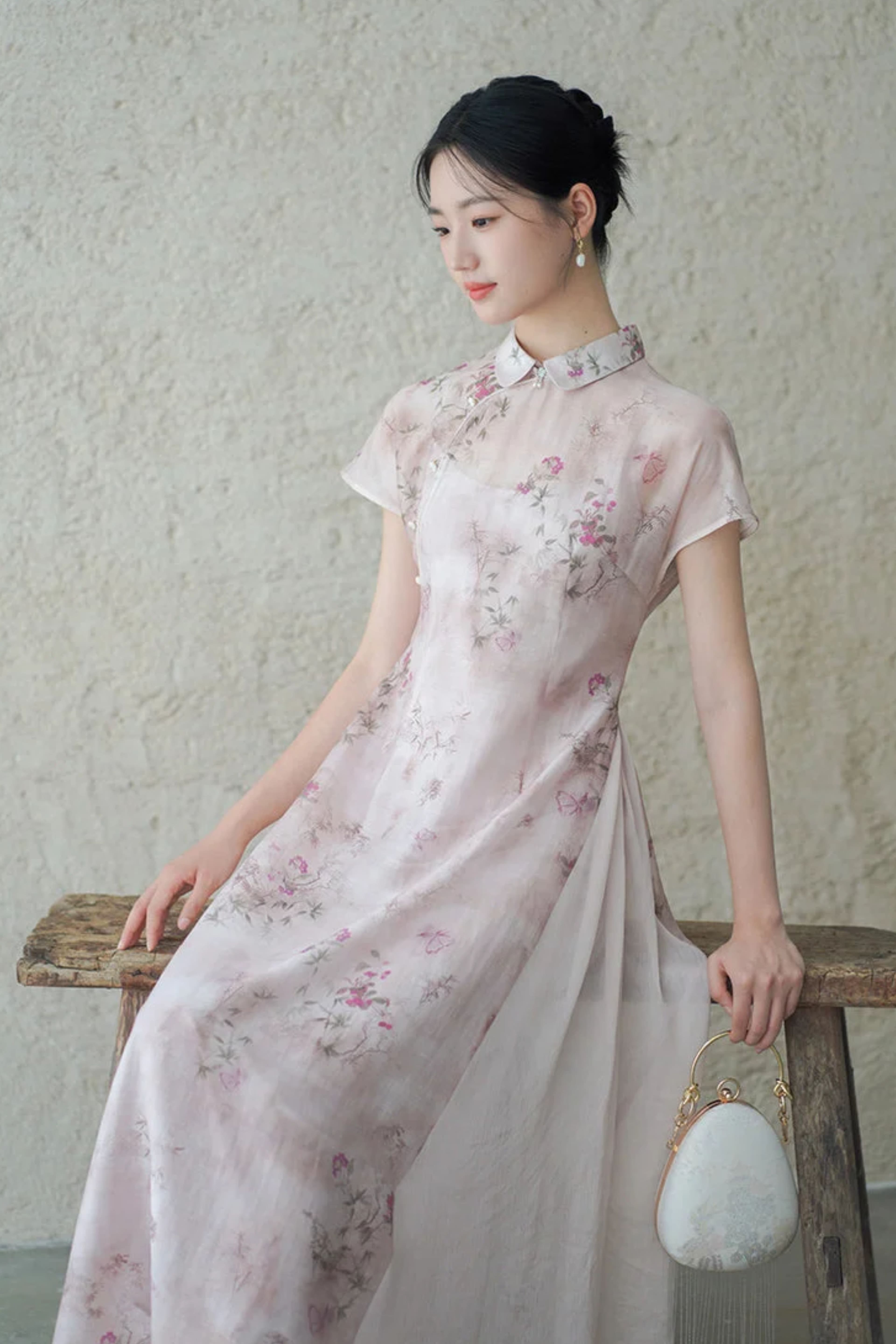 Florence Berry Ramie Qipao Dress - 2