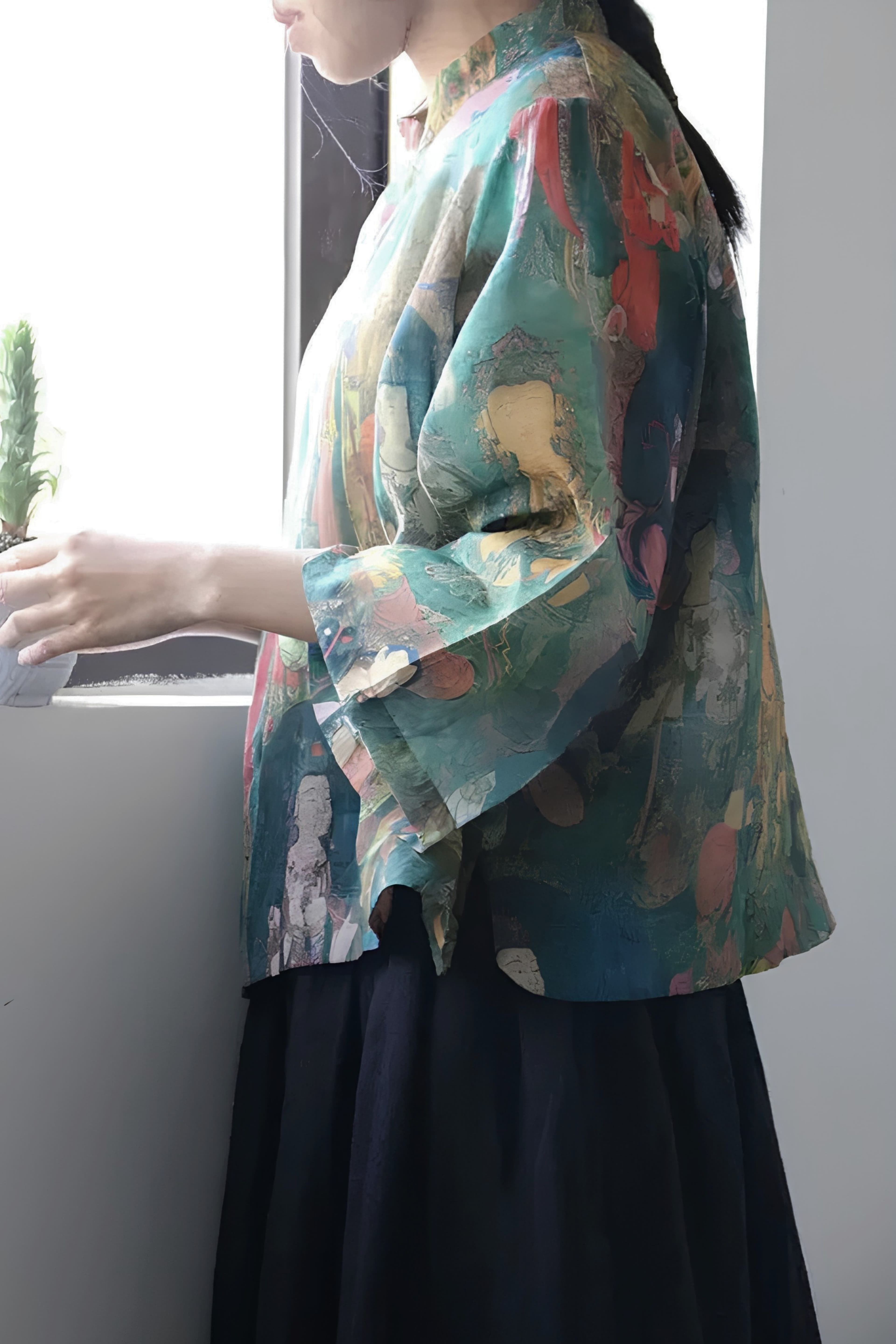 Moss Green Qipao Blouse - 4