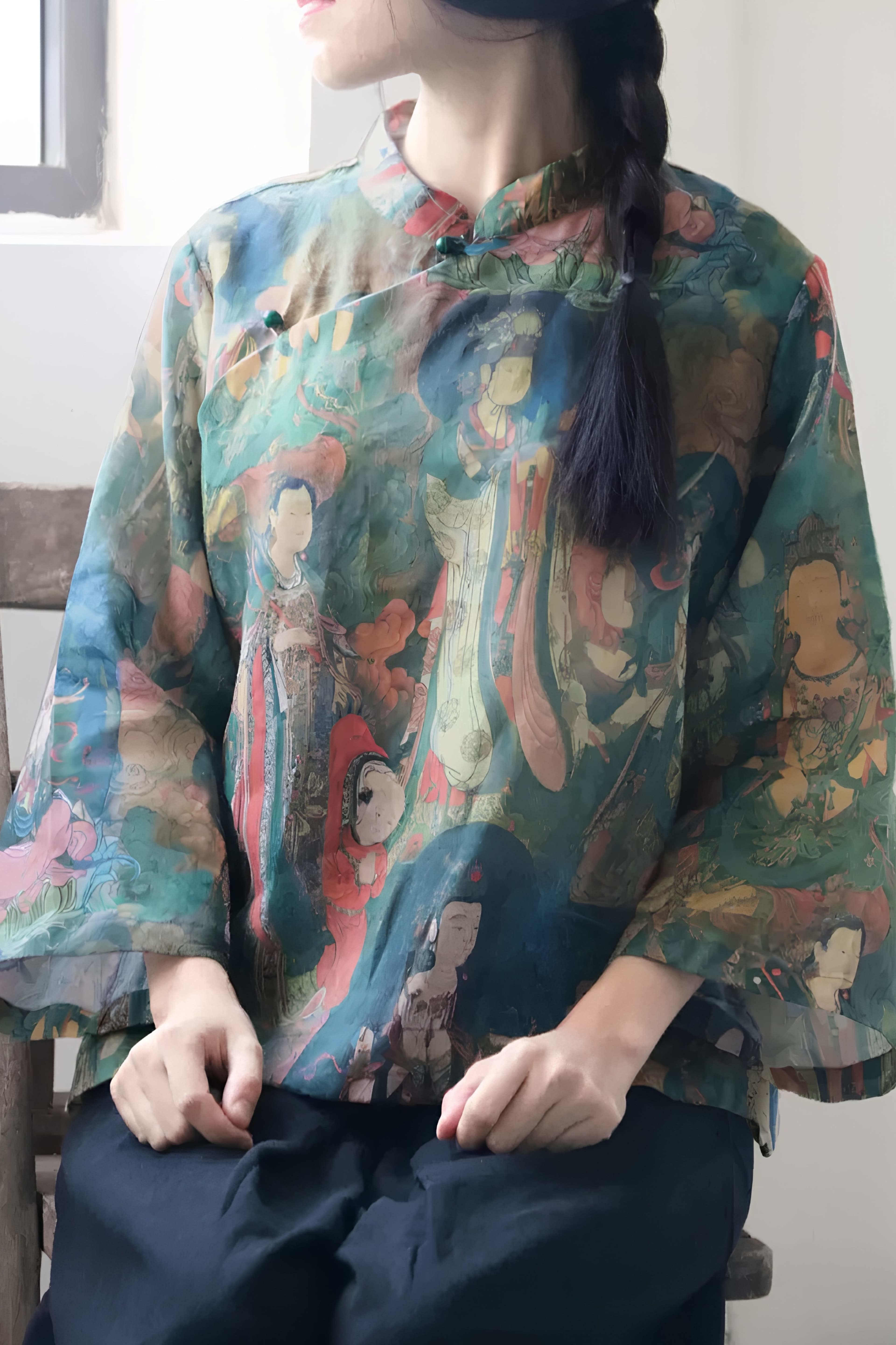 Moss Green Qipao Blouse - 1