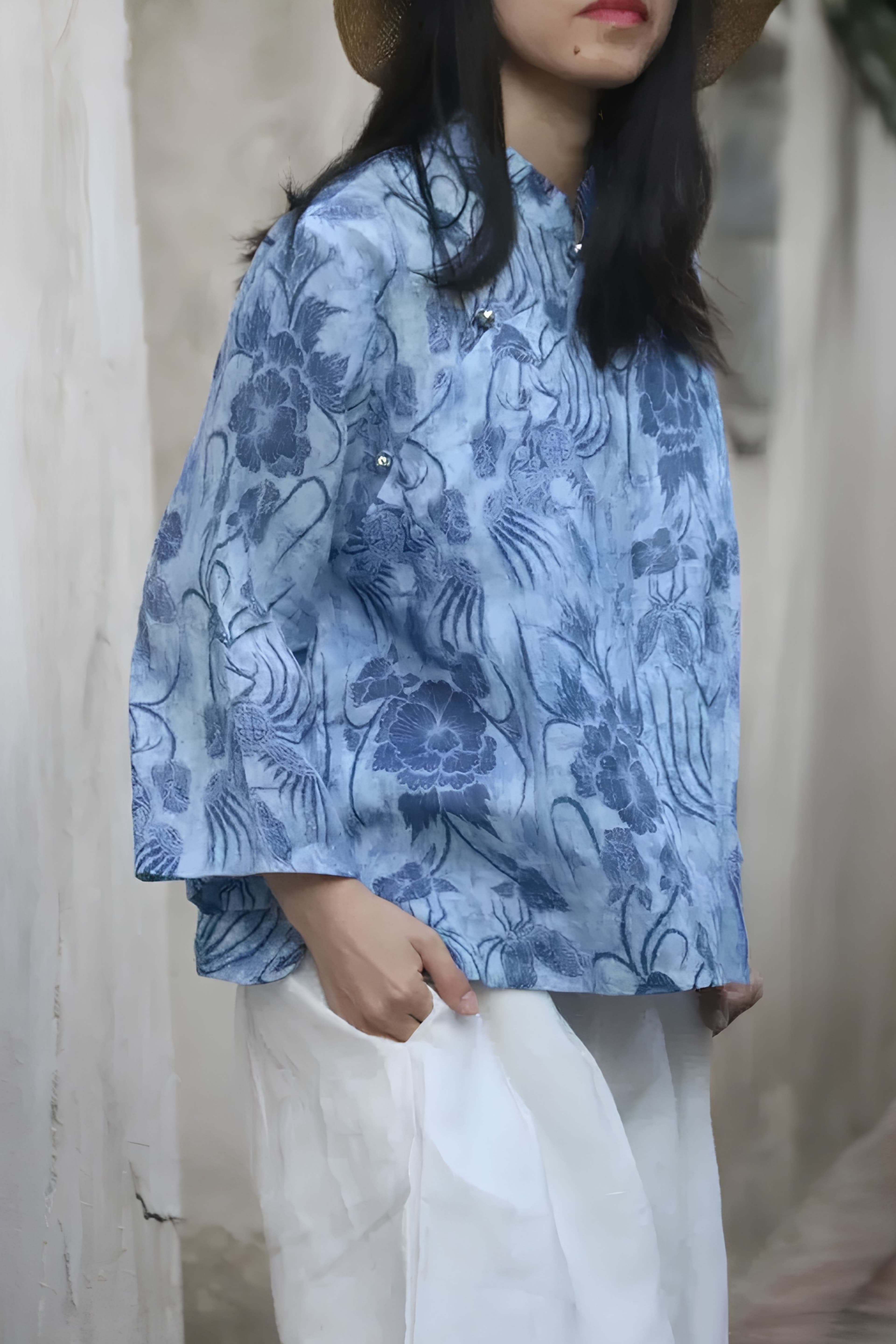 Sky Blue Qipao Blouse - 1
